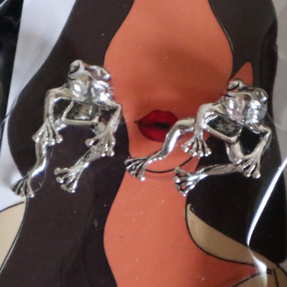 Silver Shadeth Sterling Silver Frog Front Back Earrings NWT - Picture 3 of 5
